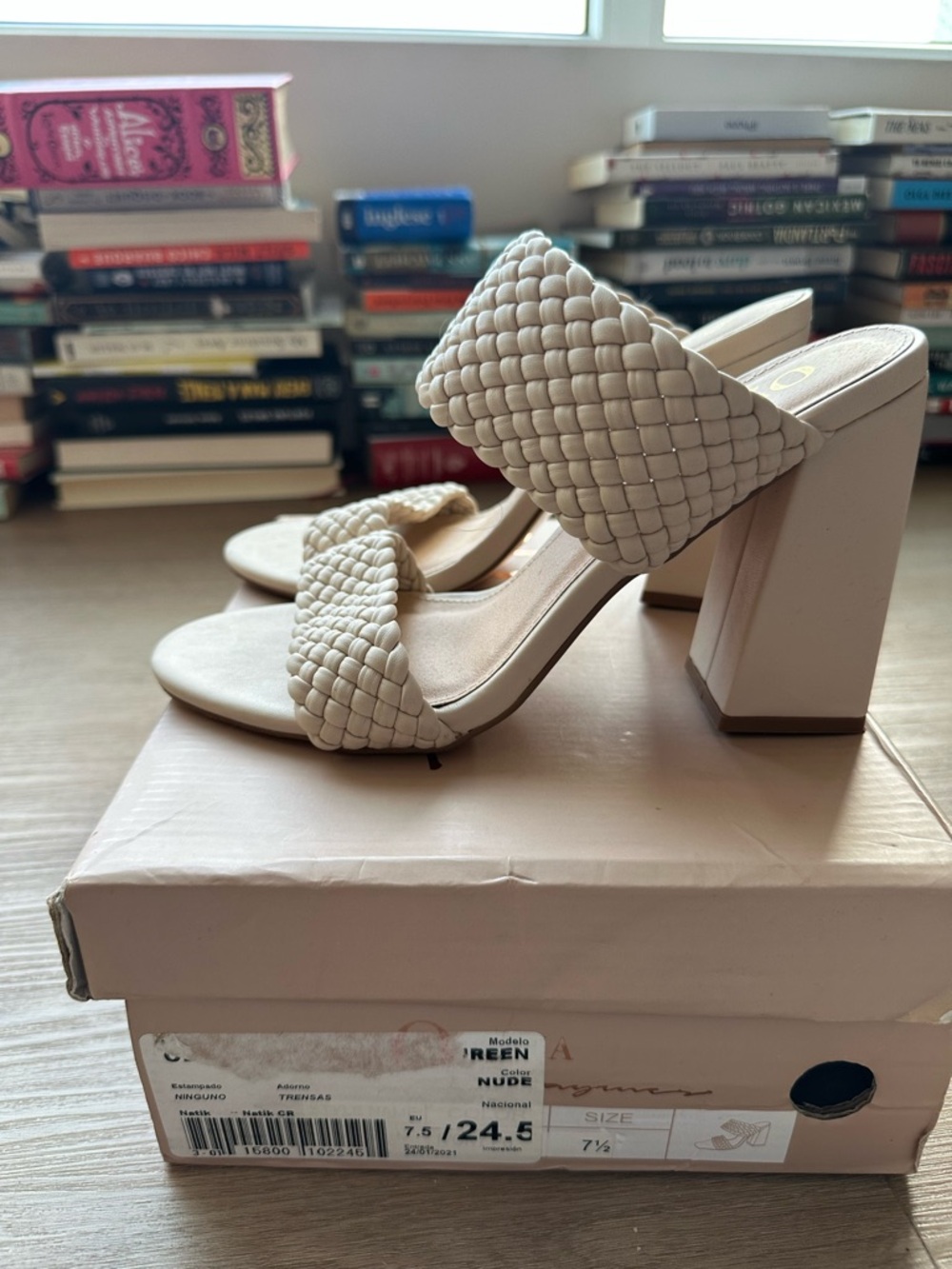 Nude Braided Block Heel Sandals - Women's